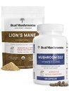 Mushroom Real Vitamin D2, Cheriated Zinc, Chaga, Reishi (120ct Lion Organic 's Mane Poader (60 Servings) Bundle - Dukungan kekebalan dan Kognitive, Diimprovisasi Absorpsi - Vegan, Gluten Free, Non-GMO