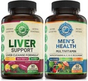 Liver Cleanse Detox Membetulkan Formula & Mens Daily Multivitamin Bundle (One Bottle Each). Mendukung Kesehatan Hati, Kesehatan Holistik, Energi Boosted, Stamina & Performance. USA Made.