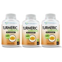 Turmeric Curcumin Suplement - 2250mg / d - Veggie Caps - 95% Curcuminoid with Black Pepper Extract (Bioperin) - 750mg Capsules - 100% Organik - Paling Kuat Turmeric (Paket 3)