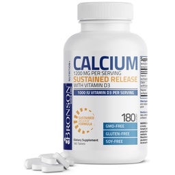 Bronson Calcium 1200 mg Sustained Release + Vitamin D3 1000 IU, 180 Tablets