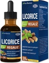 Licorice Root Extract Drops for Digetical Health, Natural Herbal Bloating Relief and Ammune Support Liquid Taincture Suplemen dengan Dandelion, Peppermint, Ginger. extra de Regalliz. 2oz
