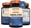 Grow Vitamin Adrenal Stress Advanced Formula, Organik KSM- 66 Ashwagandha with Alphawave L-Theanine, 5- HTP, Magnesium Blend - Everyday Stress Relief, Mood Support, Cognitive, Brain Health, 90 Capsules