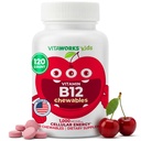Anak-anak Vitamin B12 1000 mcg Tablet Chewable - Tasty Natural Cherry Flavor - Vegan, GMO-Free, Gluten Free, Nut Free - Dietary Suppplemen - Vitamin Energi Cellular untuk Anak - 120 Chewables