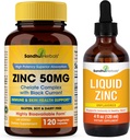 SANDHUHERBALT Zinc 50mg Capsules Bundle dengan Liquid Zinc Drops £124; Pendukung Kesehatan Imune & Skin