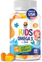 Omega 3 Gummies for Kids & Adults - 60 Chewable Gummies - No Fish Oil Vegan Omega 3 6 9 DHA Gummy Suplemen