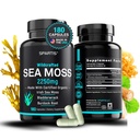 Certified Organic Sea Moss Capsules 2250mg Wildmade Irish Sea Moss Burdock Root Bladderwrack Tambahan Raw Seamoss Pil & Powder (Paket 1 di 180- Caps)