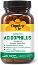 Country Life Acidophilus Probiotic Suplement for Women & Men - Free from Common Allergens - 2.4 Milyar CFU untuk mendukung Digetical Health - Dairy- Free, Non-GMO, 100 Vegan Capsules