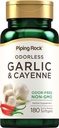 Piping Rock Odorless Bawang putih Softgeels 124; 180 Softgels 124; Tambahan dengan Cayenne Extract 124; Allium Sativum Sativum 124; Non-GMO, Gluten Free