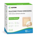 AUVON Silicone Foam Dressing with Large Adhesive Border, 3 "x 3" 10 Pack Wound Dressing Bandage with High Absorbency, Waterproof Silicone Foam Pads for Wound Care & Protection Plus Cushioning