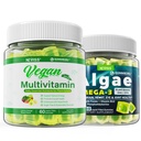 Vegan Omega 3 Gummies 1000mg dengan Vegan Multivitamin untuk Perempuan Pria dengan Besi, Vitamin B12, A, D3, K2, Algae Omega 3, Magnesium, Zinc