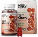 Wild & Organic Tart Cherry Gummies 7000 mg - Tat Cherry Ekstraksi untuk Dukungan Tingkat Uric - 60 Vegan, Chews Non-GMO