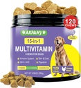 15 dalam 1 Tambahan Multivitamin Anjing - Vitamin Anjing untuk Sistem Imune, Ketegangan, Hip & Gabungan, Skin & Coat - dengan Estivenous Vitamin, Glucosamin & Chondroitin - Chicken Flavor, 120 Chews