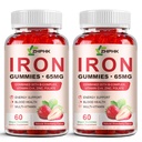 Guyonan Tambahan Besi untuk Perempuan, Pria & Anak-Anak, 65mg Besi & 250mg Vitamin C per Serving - Darah Sehat, Energi & Imune Dukungan Besi Vitamin Gummy dengan Folate, 2 Pack