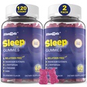 Melonain Free Sleep Aid Gummies for Adules, Sugar Free Sleep Gummy No Melatonin, Natural Calm Gummies with Magnesium Glycinate, L- Tryptophan, L- Theanine, GABA, Ashwagandha, Valerian, 120cts
