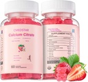 Calcium Calcium Citrate Gummies 1000mg dengan Vitamin D3 & K2, B6 & B12, Magnesium, Zinc for Bones, Muscles & Joints, Immunity & Memory Dukung, Sugar- Free, Gluten Free, Vegetarian, Strawberry, 60 Count