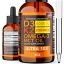 Vitamin D3 K2 Liquid Drops 5000 IU (4oz) Maximum Power Vitamin D, K, MCT Oil & Omega 3 Bone, Heart, Gabungan, Muscle Supplemen Dukungan. Fast Absorpsi Formula. 4 in 1 Complex Formula Non- GMO