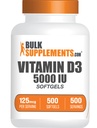 BulkSuplements.com Vitamin D3 5000IU Softgels - Cholecalferol, D3 Suplemen, Vitamin D 5000 IU - 1 Vitamin D3 Softgel (125mcg dari Vitamin D) per Serving, 500 Cacah (Paket 1)