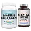 AMANDEAN Premium Creatine HCI & Marine Collagen Bundle. USA- Made CON-CRET. 7X konsentrasi. Wild- tertangkap Hydrolyzed Fish Collagen Protein. Dukung Pemulihan Otot Lean. Kulit Sehat