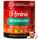 Oh! mino Metabolism Suppplement for Eefisien Fat to Energy Conversion w / L- Carnitine, Phenylcapsaicin, & Vitamin B3 - Non-Jitters, Stimulant - Free, Vegan, Non-Dairy Capsules (60 Pelayan)