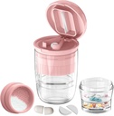 Pill Cutter Splitter with Dispenser, Pill Cutter for Small or Large Pills, Crushes Pill, Vitamin, Tablet, Snainless Steel Blade, Removable Drink Cup (Pink- 1)