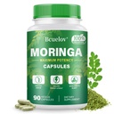 Moringa Capsules 12.4; 800mg Pure Moringa Powsules Capsules - Pendukung Energi, Kesehatan Skin & Gut, Sistem Imune - Superfood Hijau dengan Vitamin & Amino Acids (90 Caps)