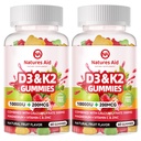 Nature Aid Sugar- Free Vitamin D3 K2 Gummies dengan Kalsium + K2 (MK-7), Magnesium Citrate, Vitamin C, Ekstra Kekuatan - Absorpsi Ultimate untuk Bone Muscle Feeth Ammune, Vegan - 120 Gummi