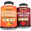 Nutrivein Premium Apple Cider Vinegar Capsules & Lipomal Vitamin C Bundle: Tinggi-Absorpsi Vitamin C Capsules & Apple Cider Vinegar Suplemen Bundle for Immune Defenises & Gut Health