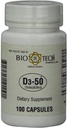 Bio- Tech Pharmacal D3- 50 50.000 IU, 100 Kapsules Alll-Natural Supports Bone, Heart Neuromuscular, & Imune Health No Dairy, Fish, Gluten, Peanut, Shellfish, & Soy