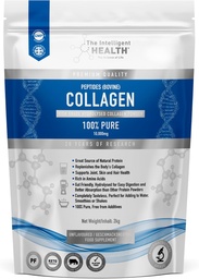 The Intelligent Health Hydrolyzed Collagen Peptides Powder, Grass Fed, High Protein, Unflashted, Gluten- Free, Paleo & Keto Friendly, 10g per Serving (2kg) Supports Skin, Hair, Nails, Joints, & Bones