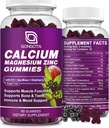 Kalsium Magnesium Zinc dengan Tambahan Vitamin D3, Sangat Absorbend Kalsium Gummies dengan 300mg Magnesium Glycinate Dukungan Bone & Teeth, Otot untuk Dewasa dan Remaja, Sugar Free, Vegan - 60 Count