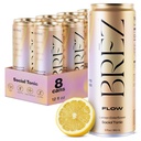 BREZ FLOW Lion 's Mane Mushroom Drink, 8-Pack, Noned-Infused, Adaptogens, Relieving, Mengangkat, dan Sosial, Sparkling Lemon Elderflower Tonic 12 Fl oz