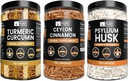 PURE ORIGINAL INGREDIENTS Ceylon Cinnamon, Psyllium Husk, dan Turmeric Capsule Bundle (730 Capsules Setiap), Tidak ada Magnesium atau Rice Fillers
