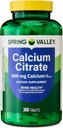 Spring Valley Calcium Citrate Tablet Diet Suplemen, 600 mg, 300 Count.
