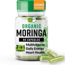 Organik Moringa, Netrient- Dense Antioksidant Dukungan dengan Vitamin C, A, E, Kalsium, Potasium Besi, Magnesium, Protein & Acids untuk Hidrasi & Energi, Vegan, 1200 MG per Serving, 90 CT