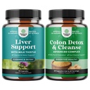 Bundle of Liver Cleanse Detox & Repair Complex and Colon Cleanser & Detox - Herbal Liver Support with Silymarin Milk - Lacrosillus Acivobilus Probiotic Suplemen Tubuh Cleanse