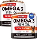 STELLALAB Omega 3 for Dogs - (360Ct) Treats Fish Oil - Allergy & Itch Relief Skin & Coat Suplement - Dry Itchy Skin, Anti Shedding & Hot Spots - Pet Salmon Oil Chews - Chicken Flavor