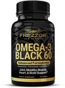 FREZZOR Omega 3 Black for Joint Care & Comfort - New Zealand Green Lipped Mussel Oil Capsules; 53x Higher Potency with UAF1000 + Super Antioksidant, No Fishy Aftertaste, 1 - Pack, 60 Softgels