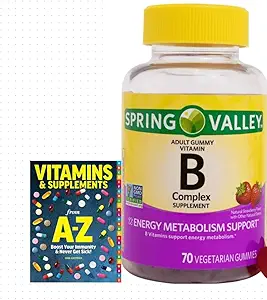 Suplemen Kompleks Spring Valley Vitamin B Penyebaran Gumi Vegetarian Dewasa, 70 Cacah + Lebih Baik Panduan Vitamin Suplemen