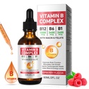 Liquid Vitamin B Complex, Vegan Vitamin B12 Liquid Drops 126; B12 Methylcobalamin 124; B1 Thiamine 124; B6 Pyridoxine 124; Folic 124; Niacin - B Complex Liquid Drops, Dukung Energy, Brain & Heart, 40 Servis