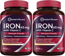 Dokter 's Recepes Iron Suplemen 65 mg dengan Vitamin C - Maksimalkan absorpsi & Stomach Friendly Pil Besi untuk Formasi Red Blood Cells, Hati, Otak & Imunitas Kesehatan - Vegan 120 Tab (Paket 2)