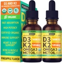 (2 Pack) Organik Vitamin D3 K2 Drops with MCT Oil Omega 3, Maximum Power Vitamin D Liquid 5000 IU, No Filler, Non-GMO Liquid D3 for Fassion dan Imune Dupport (Pineapple, 2 Fl Oz)