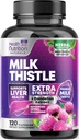 Suplemen Thistle Milk - Advanced Liver Cleanse Detox & Repair with Dandelion Root Extract - Natural Milk Thistle Silymarin Marianum Ekstrak Dukungan Kesehatan, Non-GMO, Botol USA - 120 Capsules