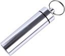 Silver Small Portable Box Keychain, Aluminium Alloy Mini Pill Organizer Case Container for Purse, Waterproof Metal Pill Medicine Bottle for Outdoor Camping Travel Easy to Carry