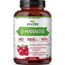 Zazzee D-Mannose, 1000 mg per Serving, 180 Vegan Capsules, 3 Bulan Supply, Mampu & Fast, Diakui Kosher, 100% Murni, All- Natural Tract Health Dukung, 100% Vegetarian, Non-GMO