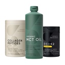 Kompleks Penelitian Olahraga Peptides Hydrolyzed Tipe 1 & 3 Powder Protein Collagen, Kemo MCT Minyak dari Kelapa Organik - Triple Ingredien C8, C10, C12 MCTS dan Vitamin D3 K2 dengan Minyak Kelapa