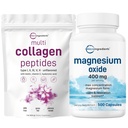 Mikro Ingrediens Multi Collagen Protein Powder 16oz & Magnesium Oxide 400mg Bundle Pack 12.4; Grass-Fed Collagen Peptides 124; Formulir Elemental untuk Konvertrasi Max