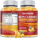 1 Pack Vegan 80MG Iron Supplement Gummies for Women & Men - Vitamin A, C, B for Dewata & Anak-anak - Blood & Builder & Energy Support for Iron Deficiency, Anemia - 60 Counts Pineapple Flavor Gummies
