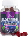 Immune Dukung Gummies - Sambucus Elderberry Gummy with Elderberry Extract, Zinc & Vitamin C, Vegan Natural Support Supplemen Orang Dewasa & Anak-anak, Gummy Elderberry Vitamin - 60 Gummies