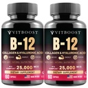 B12 Methylcobalamin dengan Acid Hyaluronic, Collagen, dan Folate - 25000 mcg Absorpsi & Boost Energy 12.4- Free, dibuat di USA, B1, B3, B6, B7 Complex - Paket 2