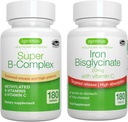 Kompleks Super B- & Tinggi Besi Bisglycinate 20mg dengan Vitamin C, Bundle Vegan, Methylated Rilis B Kompleks & Gentle One-Day Iron dengan Targeted Rilis, oleh Igennus